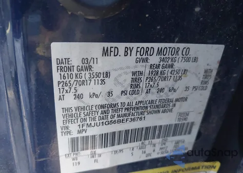2011 Ford Expedition Xl from USA, damaged, VIN 1FMJU1G56BEF36761
